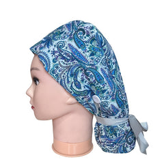 Floral Paisley Print Work Cap Vintage Adjustable Scrub Cap
