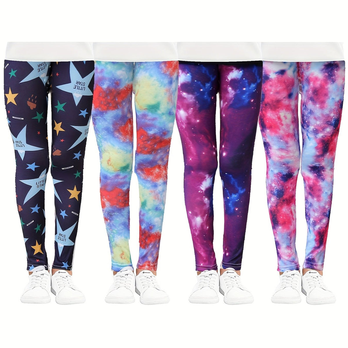 4 Packs Girls Starry Sky Pattern Leggings Stretch Sport Pants