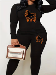  Halloween 2pcs Set Women's Plus Graphic Print Tee & Leggings Set