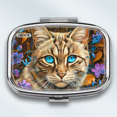 Cat Eyes Pillbox with Leaf Pattern, Unique Gift for Family