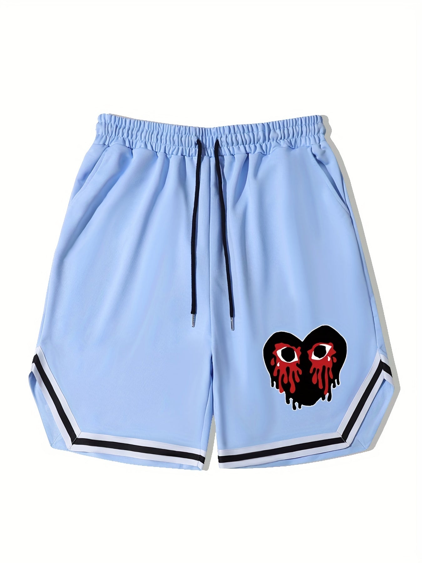 Blood Heart Stripe Edge Drawstring Shorts Men s Casual Slightly Stretch Elastic