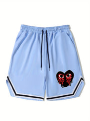 Blood Heart Stripe Edge Drawstring Shorts Men s Casual Slightly Stretch Elastic