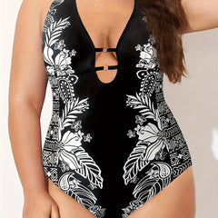  Paisley & Geo Print Halter One Piece Swimsuit