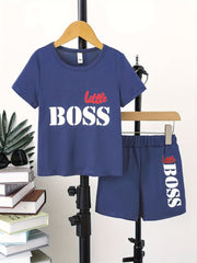 2 Boys Little Pattern T Shirts & Shorts Set Kids Summer Clothes