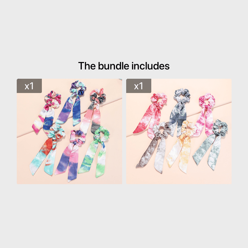 6pcs Silk Satin Hair Scrunchies Hair Scarf Boho Vintage Tie Dye Hair Tie