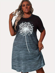  Women's Dandelion & Ombre Print Tee Dress
