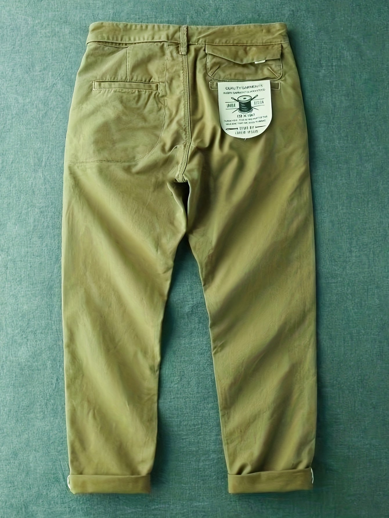 Men's Khaki Cotton Cuffed Slacks Vintage Style Slim Fit Dress Pants