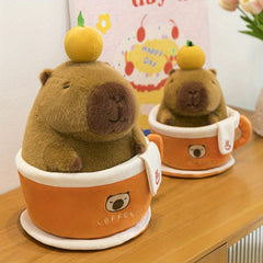 2pcs Capybara Plush Toy Set Office Decor Removable from Cup
