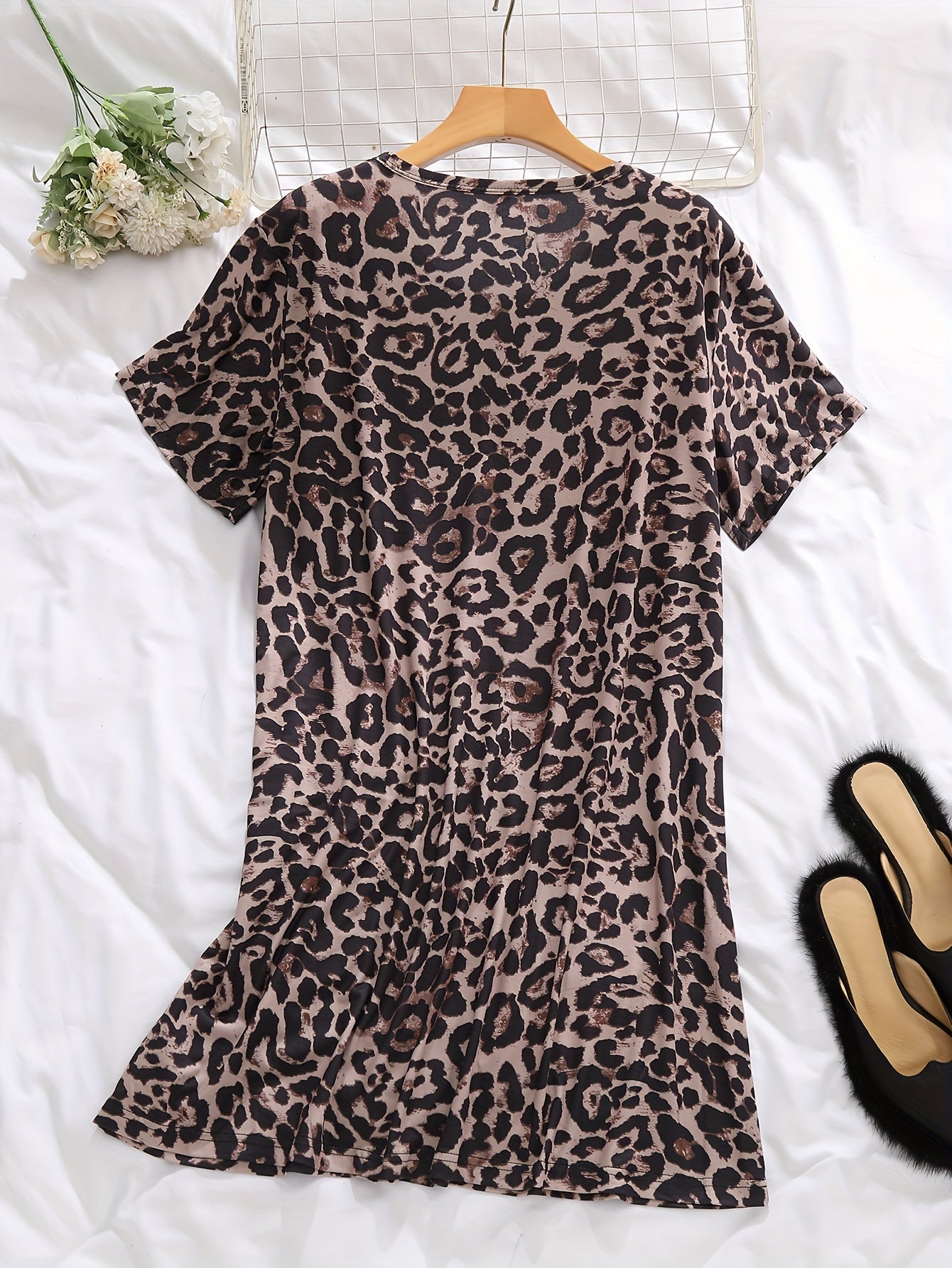  Leopard Print Short Sleeve Nightdress