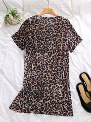  Leopard Print Short Sleeve Nightdress