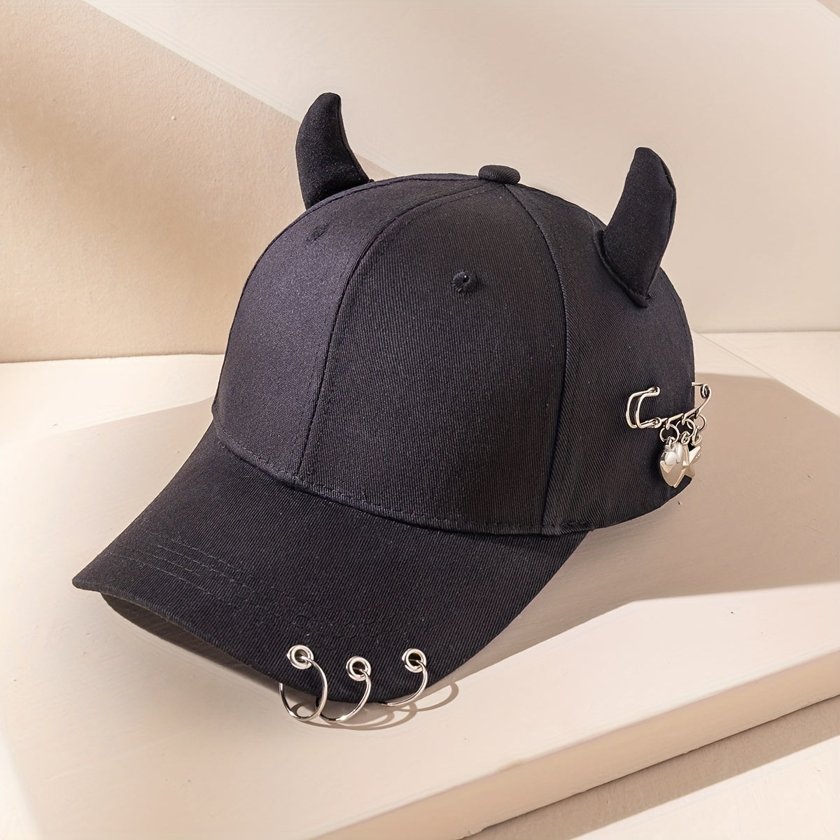 Horns Baseball Cap Hip Hop Ring Brooch Decor Unisex Sun Hat Adjustable Dad Hat