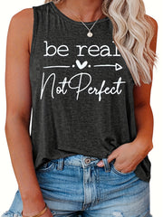  Casual Tank Top Women's Plus Slogan Print Round Neck Tank