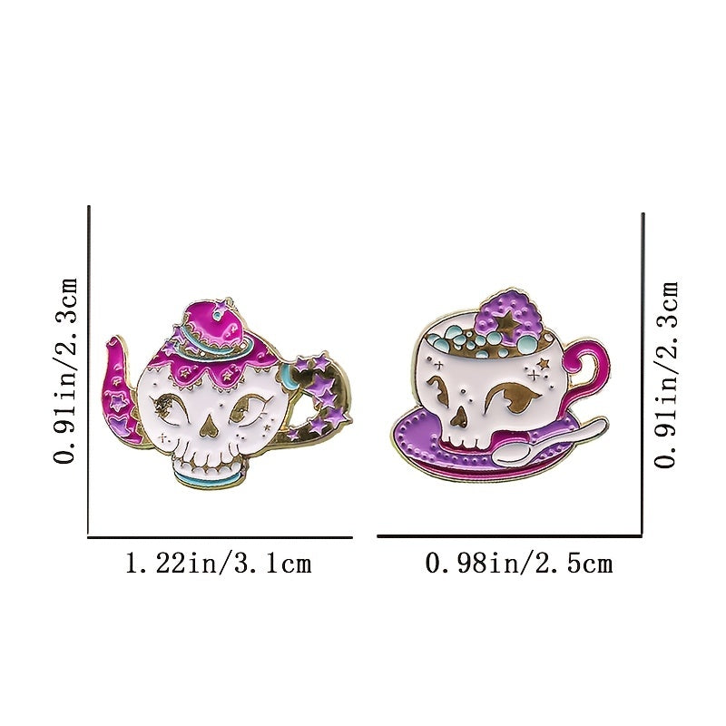 Rose Red Skull Teapot Coffee Cup Cartoon Brooch