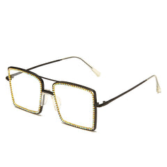 Square Clear Lens Rhinestone Sunglasses Metal Frame Women Eyewear