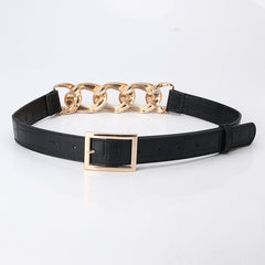 Chain Buckle Belt PU Leather Decor Waist Dress Coat Waistband