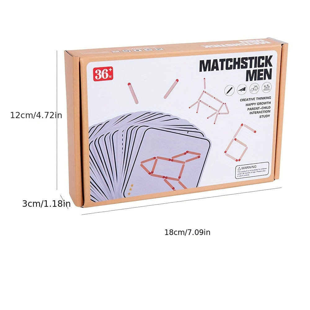 Wooden Match Puzzle Board Game for Kids Gray Frame Orange & Red