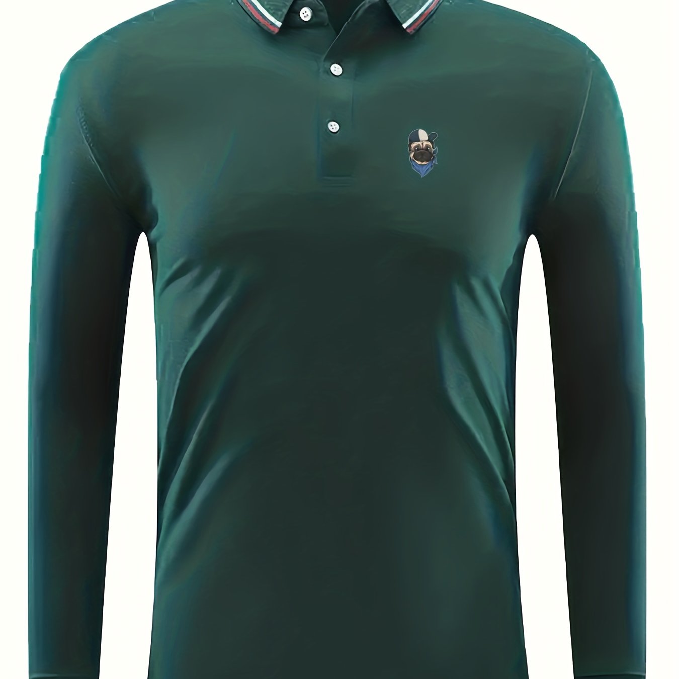 Dog Print Men's Casual Button Up Long Sleeve Lightweight Polo Shirt