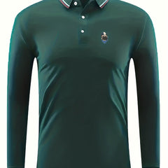 Dog Print Men's Casual Button Up Long Sleeve Lightweight Polo Shirt