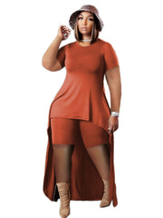  Solid Short Sleeve Tee & Shorts Set Women's Casual 2pcs Outfit