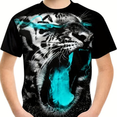Roaring Leopard 3D Print Tee Tops Boys Round Neck Casual Short Sleeve T shirt