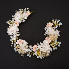 Bridal Headband Wedding Hair Band with Faux Crystal Pearl Flower