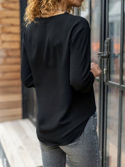  Casual Blouse Women's Plus Solid Button Decor Irregular Neck Long Slee