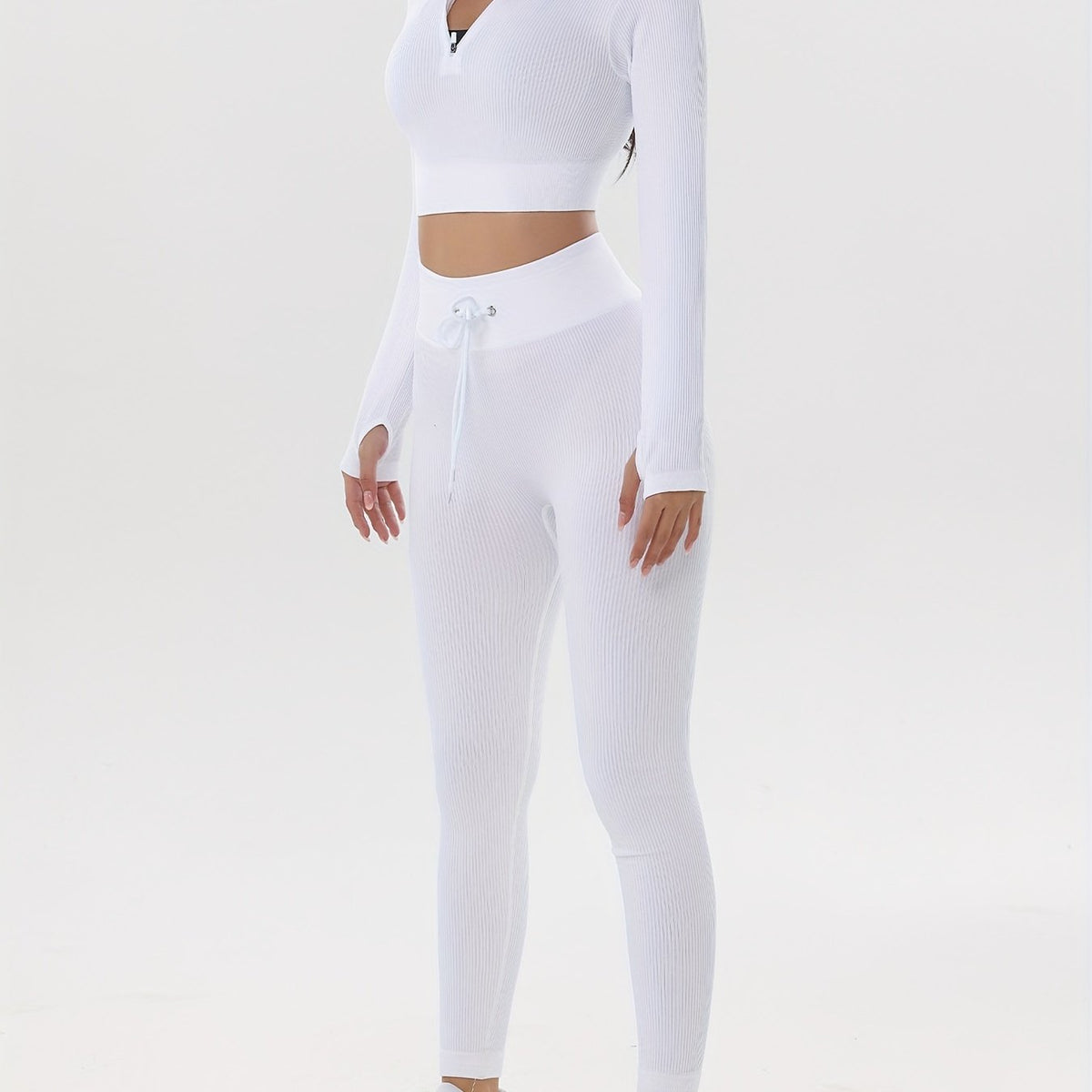 Ribbed Yoga Sports Set Long Sleeve Crop Top & Leggings