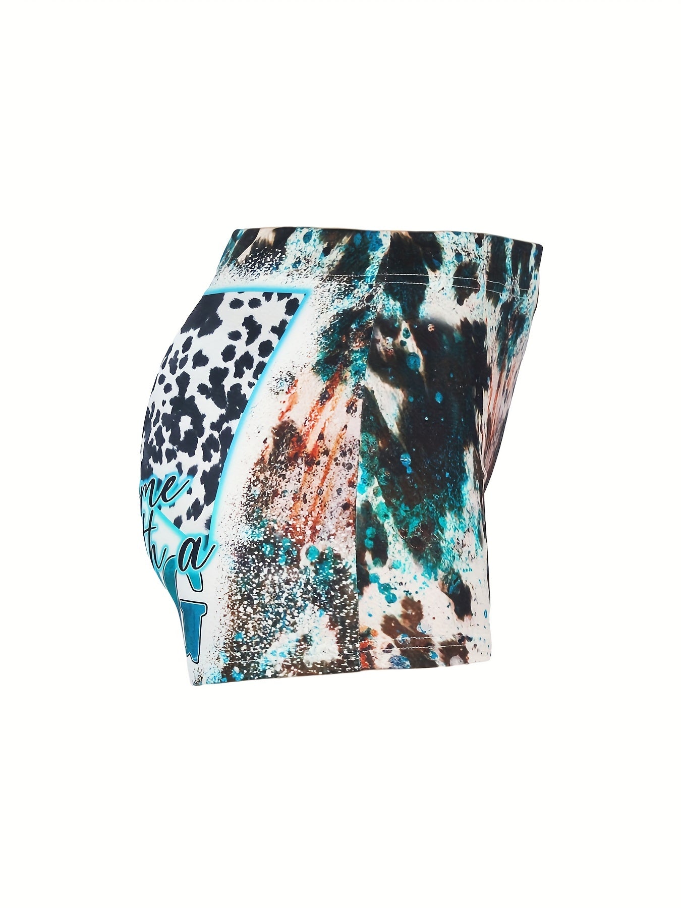  Western Style Leopard & Bull Skull Print Tie Dye Shorts