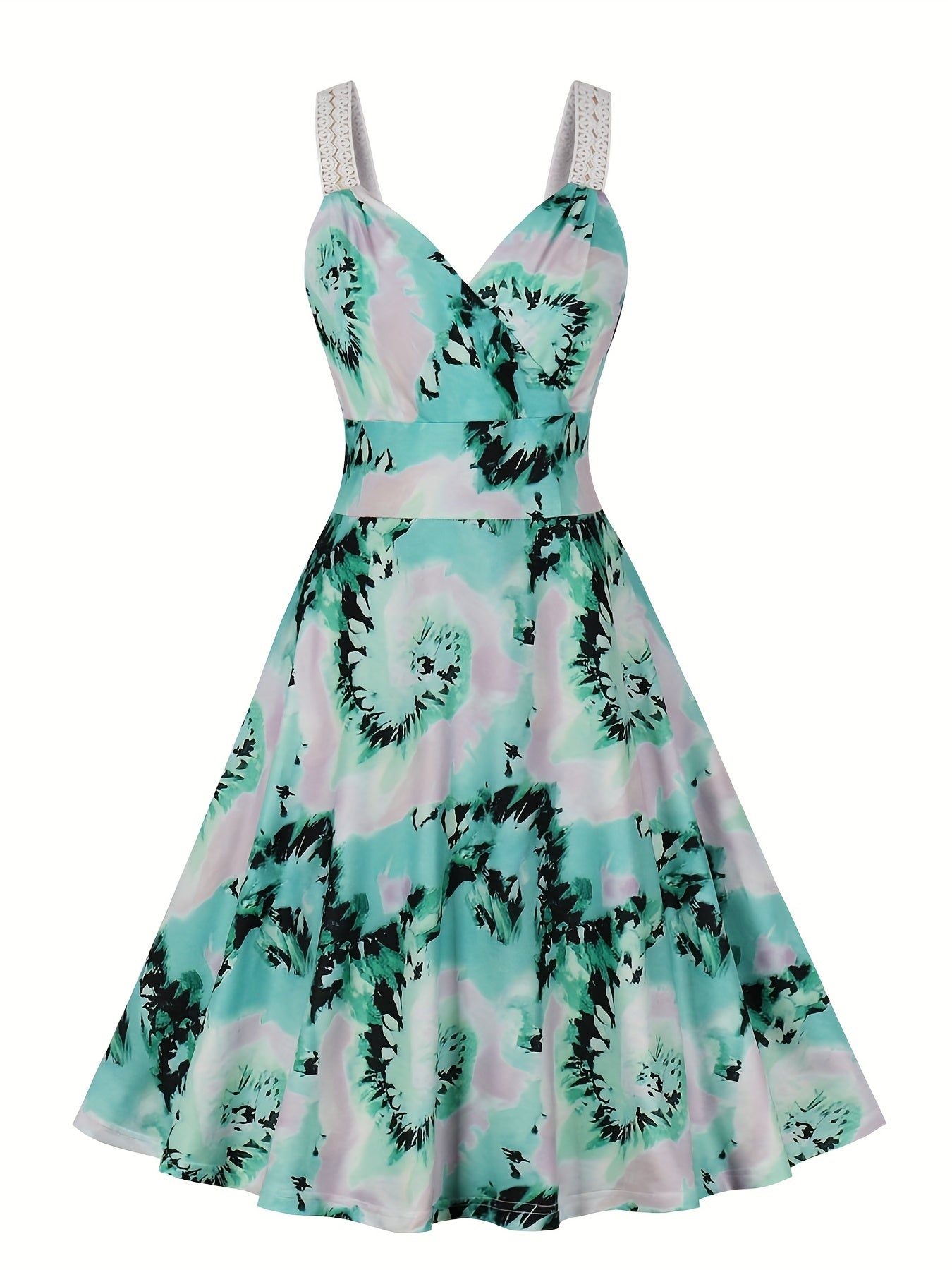  Tie Dye Surplice Neck Pleated Party Dress