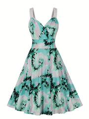  Tie Dye Surplice Neck Pleated Party Dress