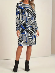  Geometric Print Long Sleeve Tee Dress