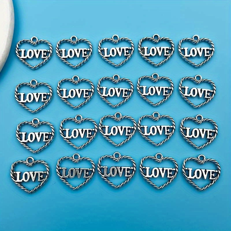 20pcs Antique Silver Heart Shape Charms Pendant for DIY Jewelry Making