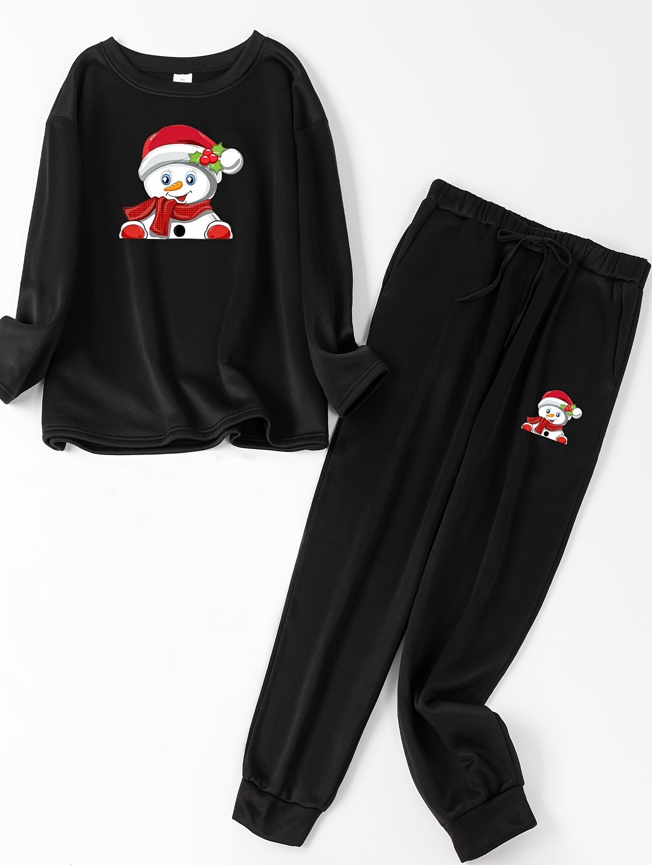  Snowman Print Fleece Top & Joggers Pajamas Set