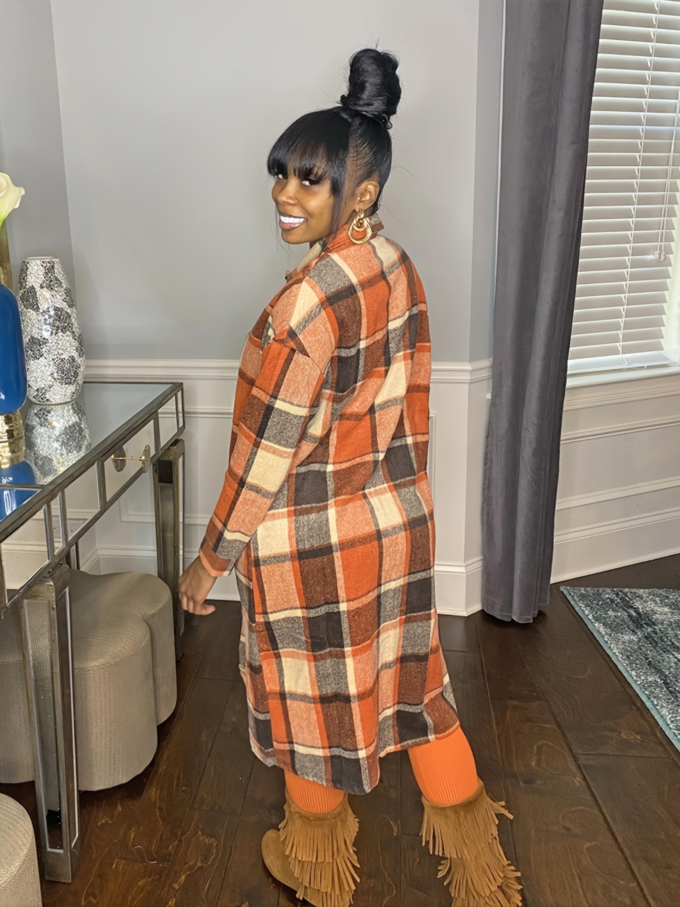 Oversized Plaid Shirt Jacket Long Sleeve Button Up Casual Shacket