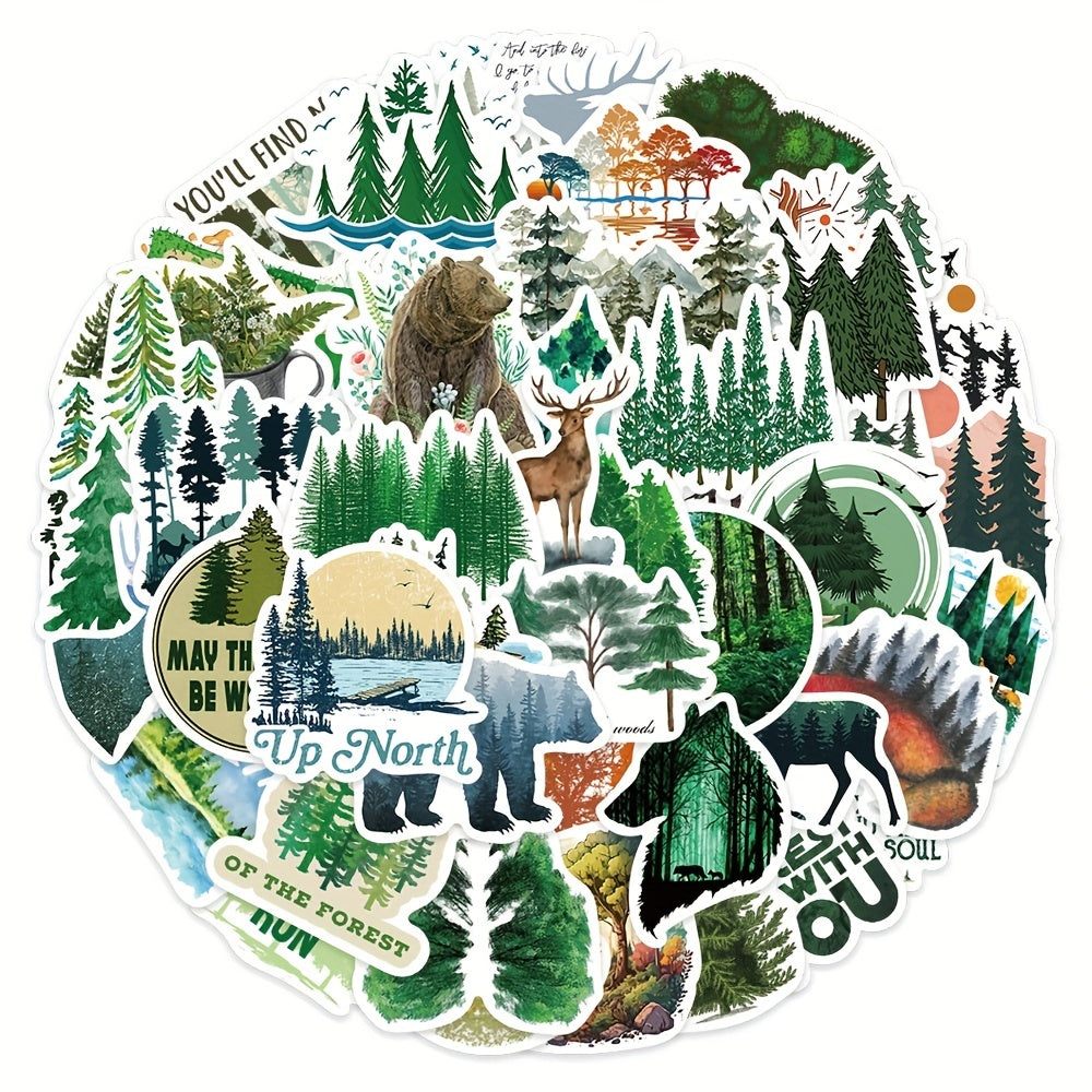 50pcs Green Forest Stickers Healing Waterproof Stickers