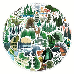 50pcs Green Forest Stickers Healing Waterproof Stickers