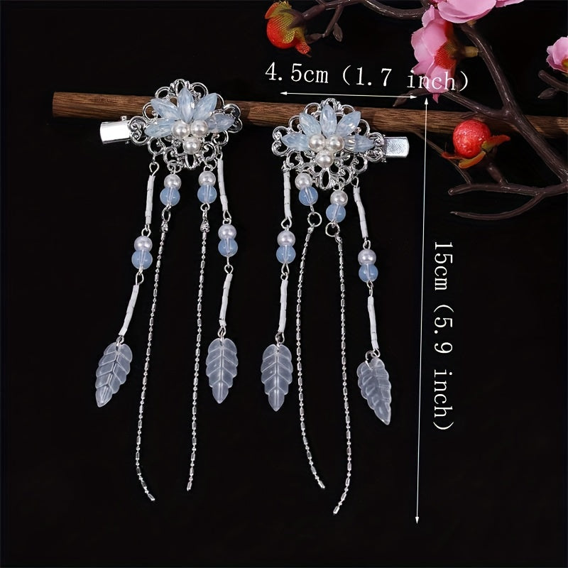 Chinese Style Flower Hair Clip Faux Pearl Floral Hair Accessory