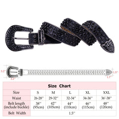 Western Rhinestone Belt Bling Crystal Studded Cowgirl Cowboy Women Men Jeans
