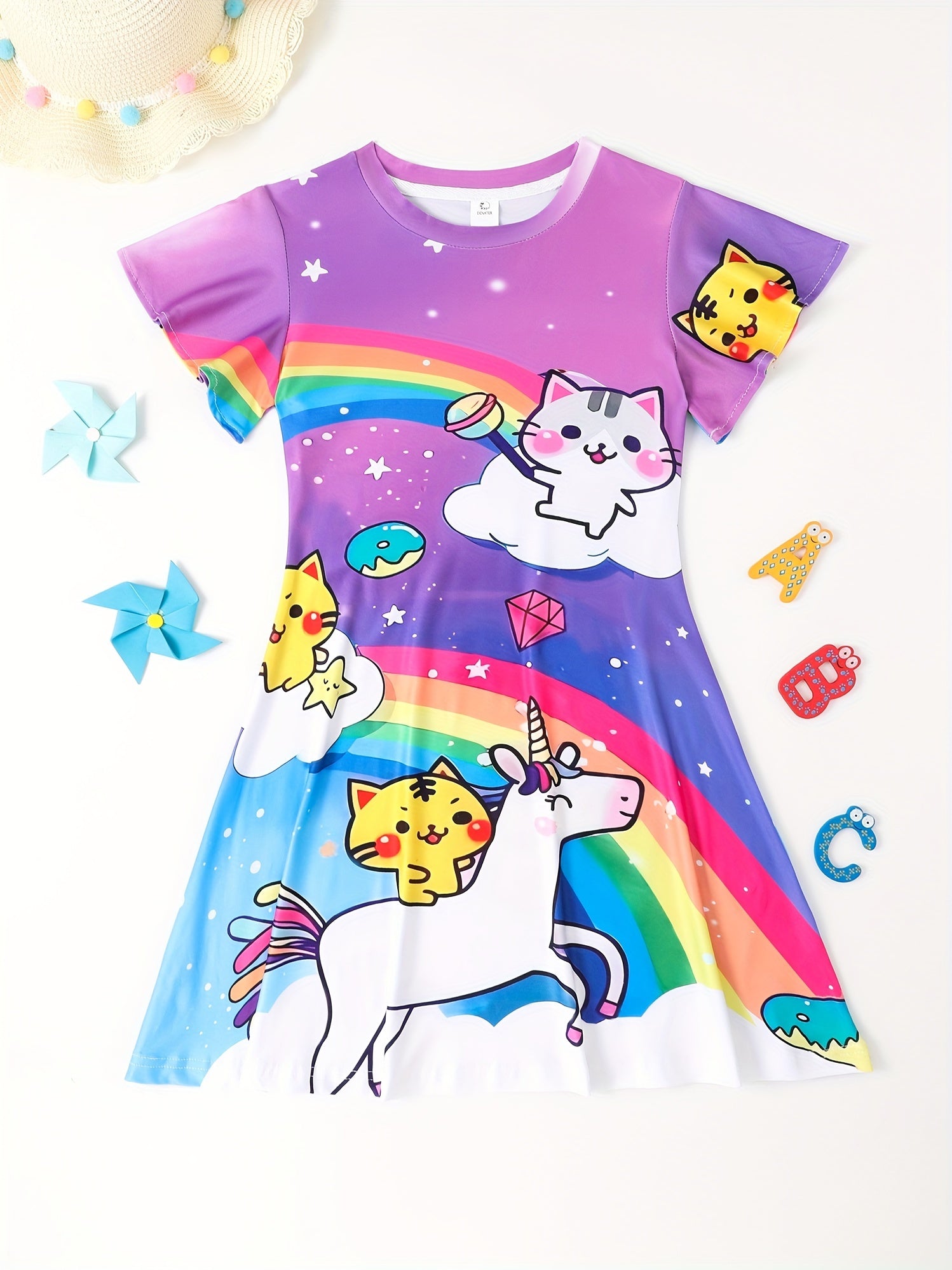 Summer Girls 3D Print Dresses Kids Party Princess Dress