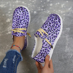 Leopard Print Canvas Lace Up Walking Shoes for Women