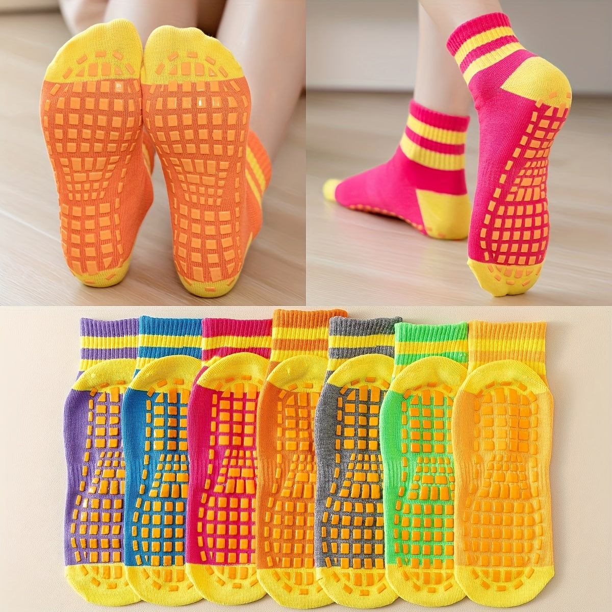7 Pairs Non Slip Breathable Ankle Socks Cozy Grips Crew Socks Yoga Pilates