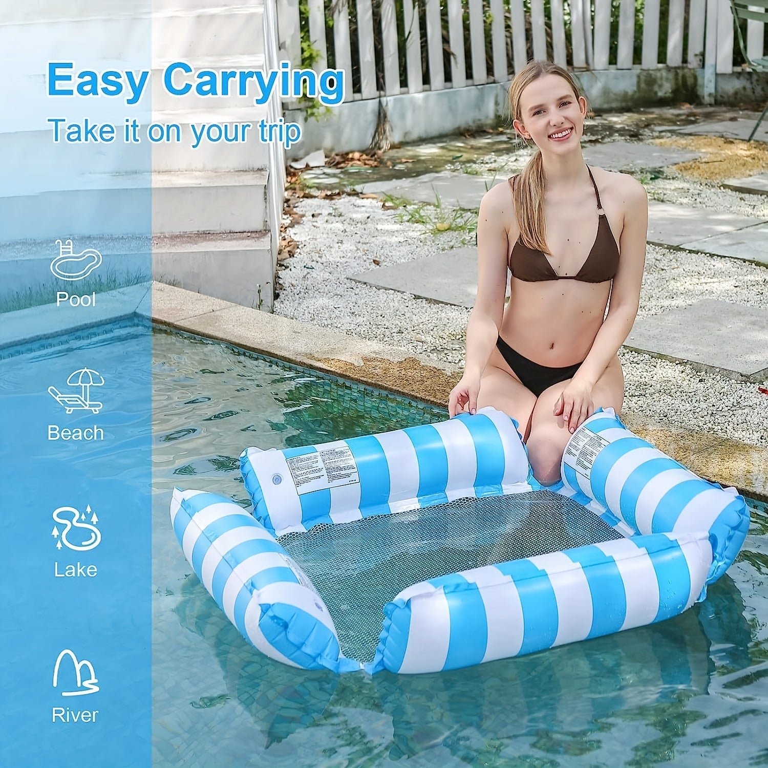 Inflatable Water Hammock Pool Float Chair for Adults