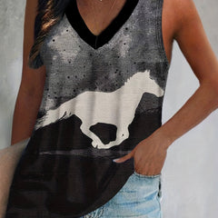  Colorblock Horse Print Tank Top