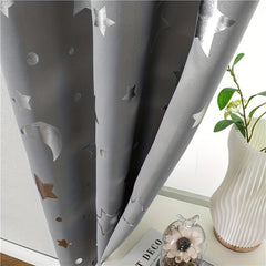 Big Star Moon Pattern Shortcurtain Grey Blackout75 Window Decor