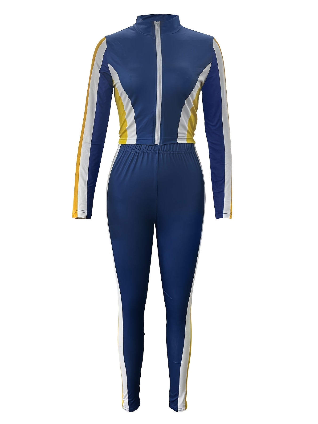  Colorblock Zipper Sweatshirt & Pants Set