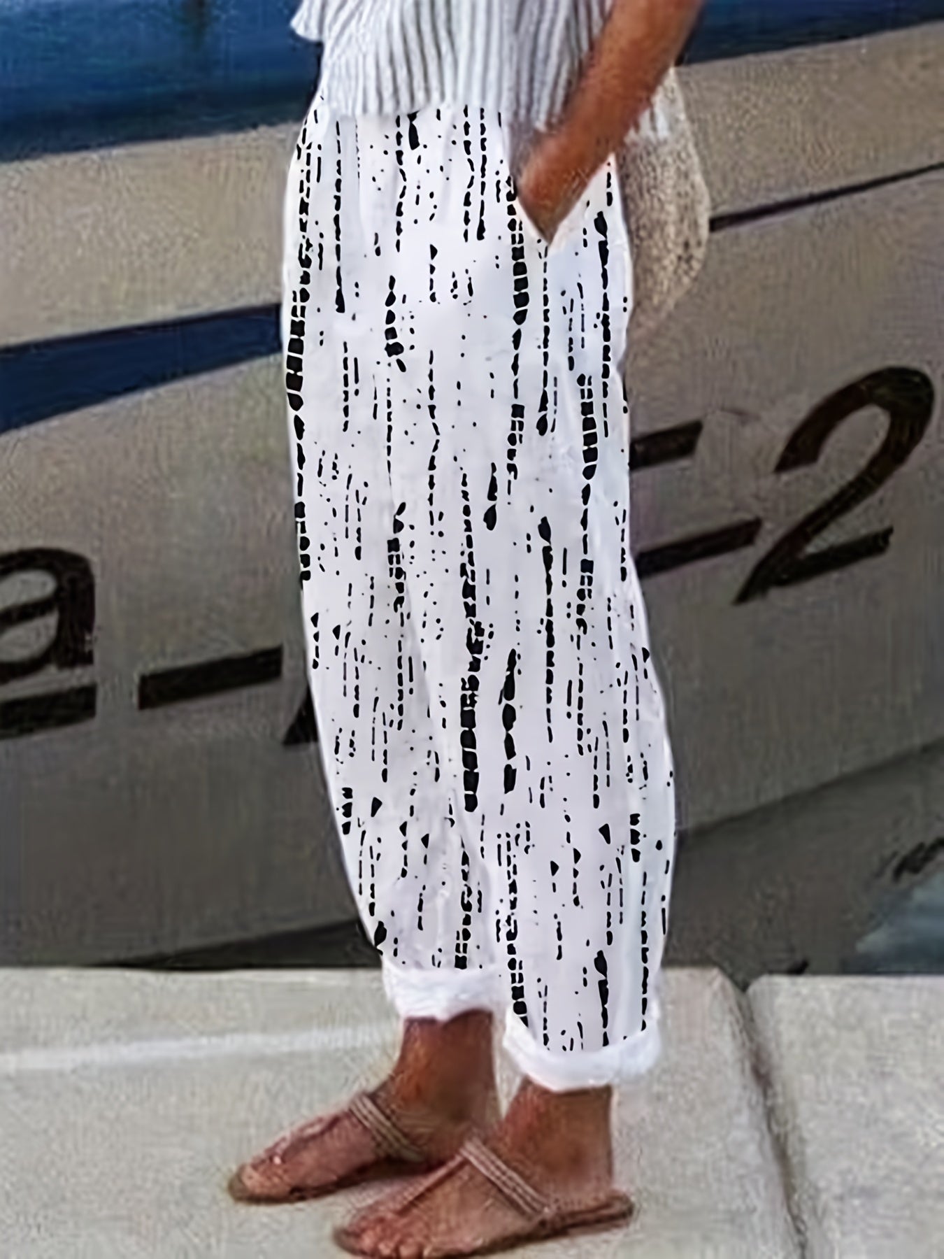 Graphic Print Dual Pockets Loose Pants Casual Comfy Pants Women