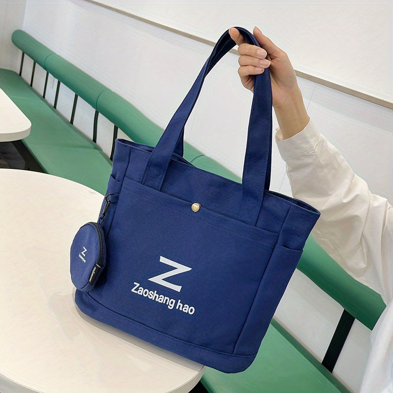 Letter Print Canvas Tote Bag Set With Coin Purse