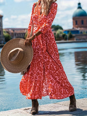  Boho Dress Allover Print Maxi Shirt Dress