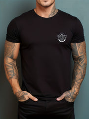 Men's Printed Leisure Sports T shirt Casual Stretch Round Neck Tee Shirt