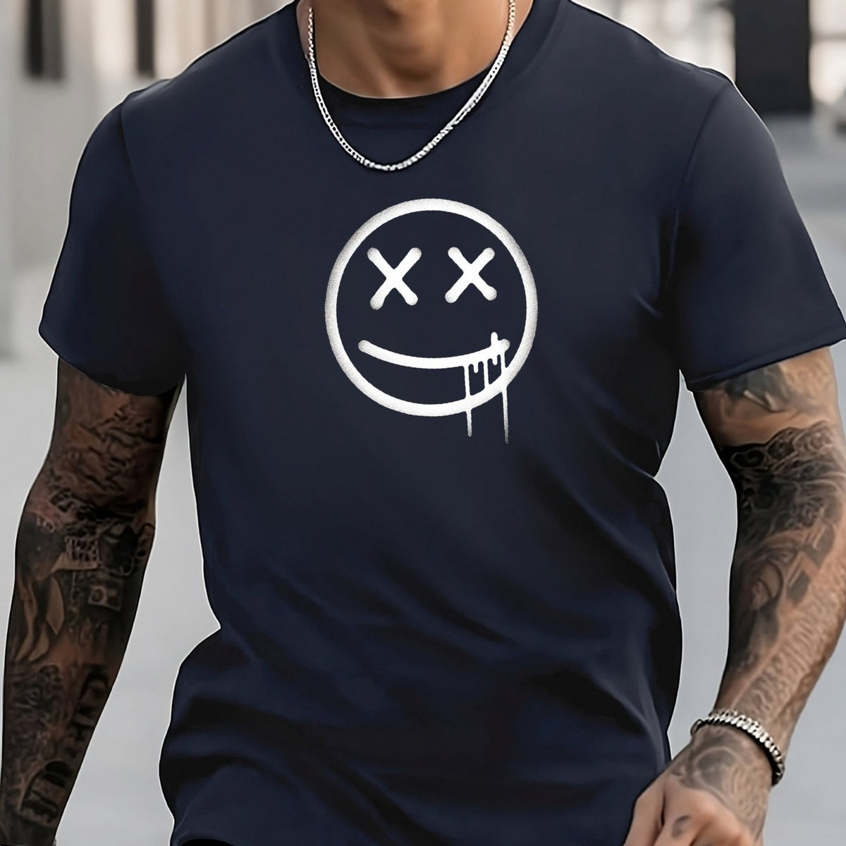 Men's Smiling Face Pattern Shirt for City Walk